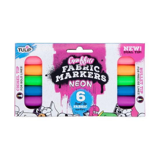 Picture of Dual Tip Graffiti Fabric Markers Neon 6 Pack