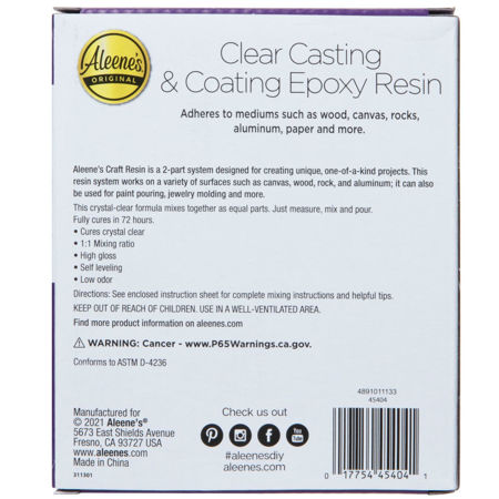 Clear Casting & Coating Epoxy Resin Kit back of box
