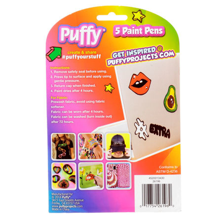 Puffy 3D Paint Rainbow Paint Pens 5 Pack back of pack