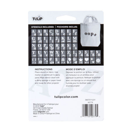 40779 Tulip Stencils Letters and Numbers back of package
