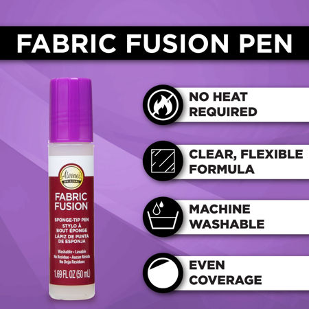 ALEENES FABRIC FUSION SINGLE ENDED PEN  Fabric Fusion Pen - No Heat required, Clear, Flexible Formula, Machine Washable, even coverage