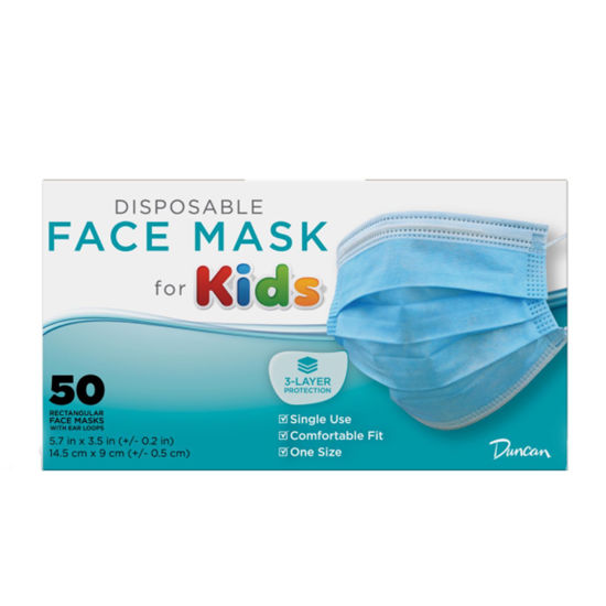 Duncan Disposable Face Masks for Kids 50 Pack