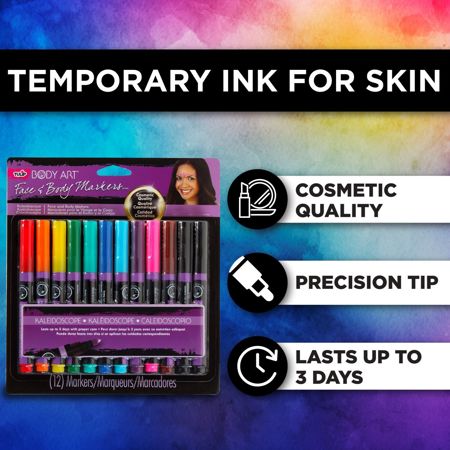 32671 Body Art Face & Body Markers Kaleidoscope 12 Pack Infographic 1
