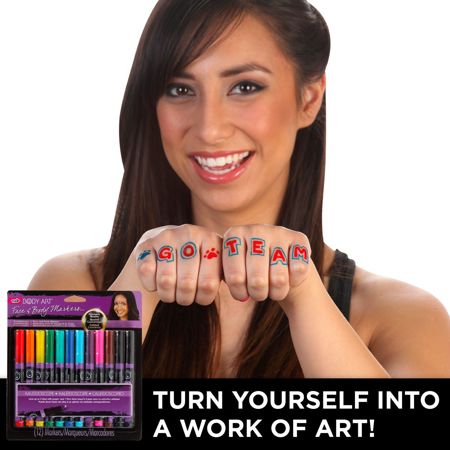 32671 Body Art Face & Body Markers Kaleidoscope 12 Pack Infographic Design on Hand