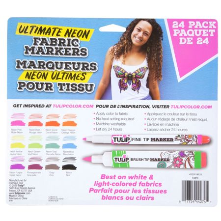 Picture of 44274 Tulip Fine Tip & Brush Tip Fabric Markers Ultimate Neon 24-Pack