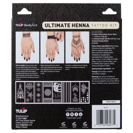 46477 Body Art Ultimate Henna Tattoo Kit Back of Package