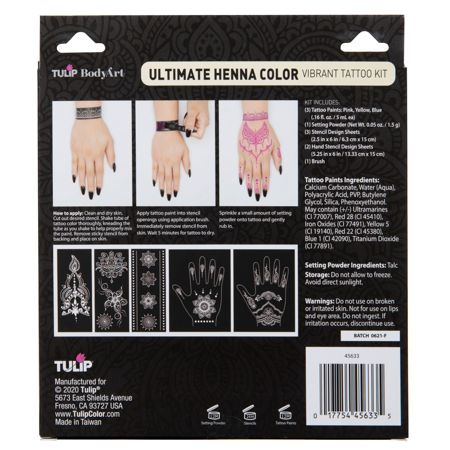 45633 Ultimate Henna Color Vibrant Tattoo Kit Back of Package