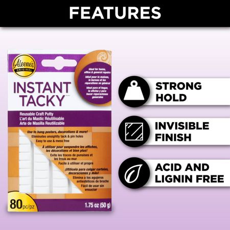 33188 Aleene's Instant Tacky Reusable Craft Putty - Features:  Strong hold, Invisible finish, acid and lignin free