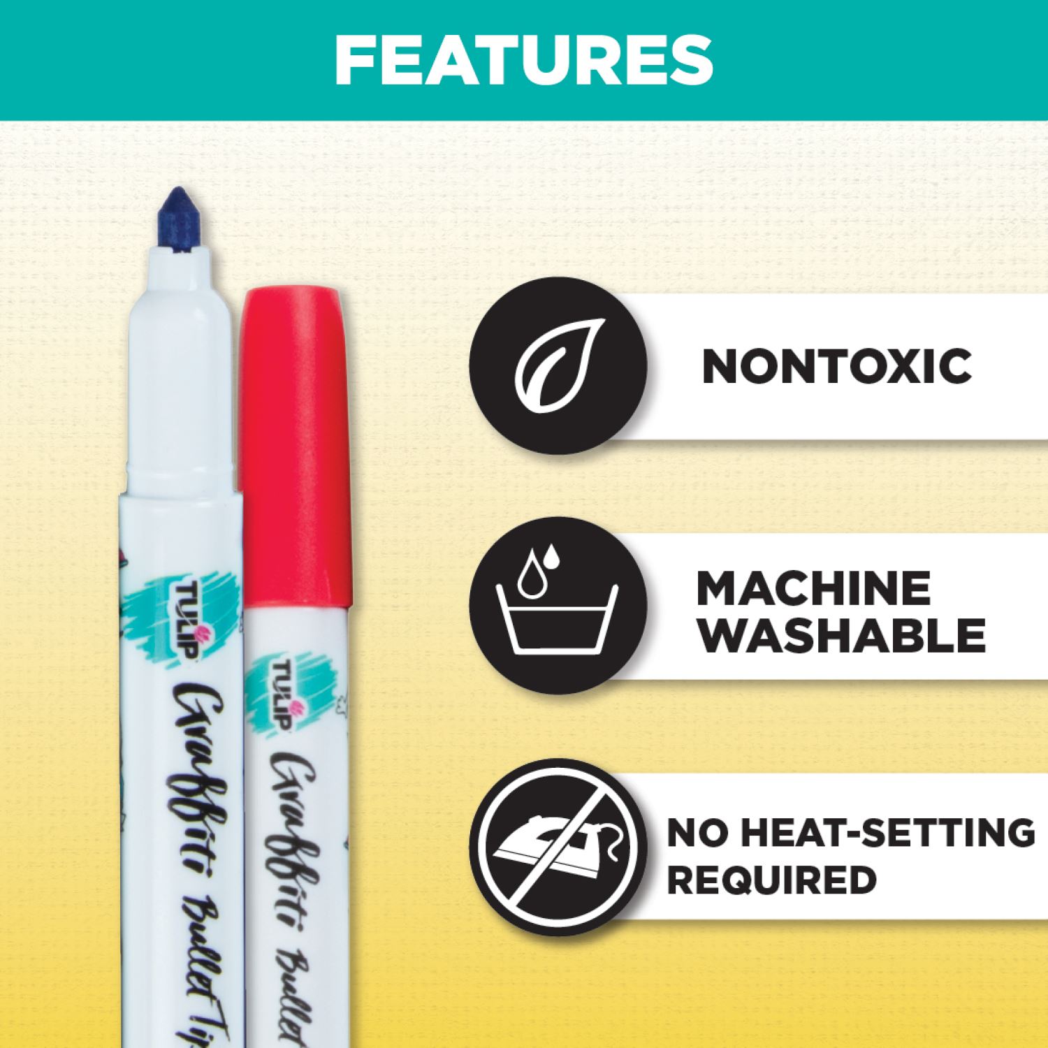 iLoveToCreate Tulip Graffiti Fabric Markers Rainbow Bullet Tip 6 Pack