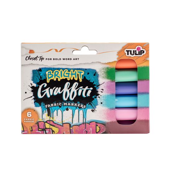 iLoveToCreate Tulip Graffiti Fabric Markers Bright Chisel Tip 6 Pack
