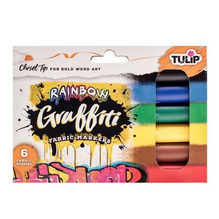 Picture of 38042 Tulip Graffiti Chisel-Tip Fabric Markers Rainbow 6 Pack