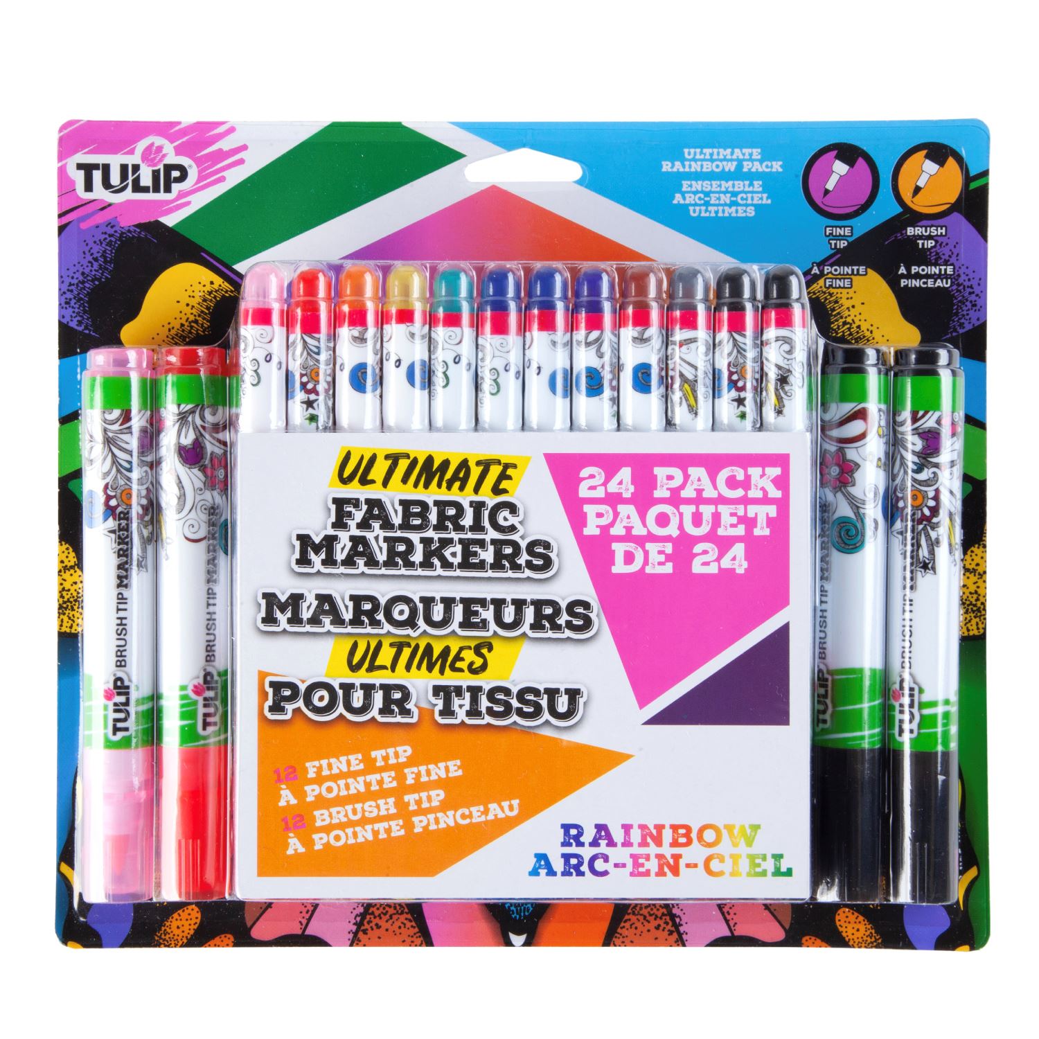iLoveToCreate  Tulip Fine Tip & Brush Tip Fabric Markers Ultimate Rainbow  24 Pack