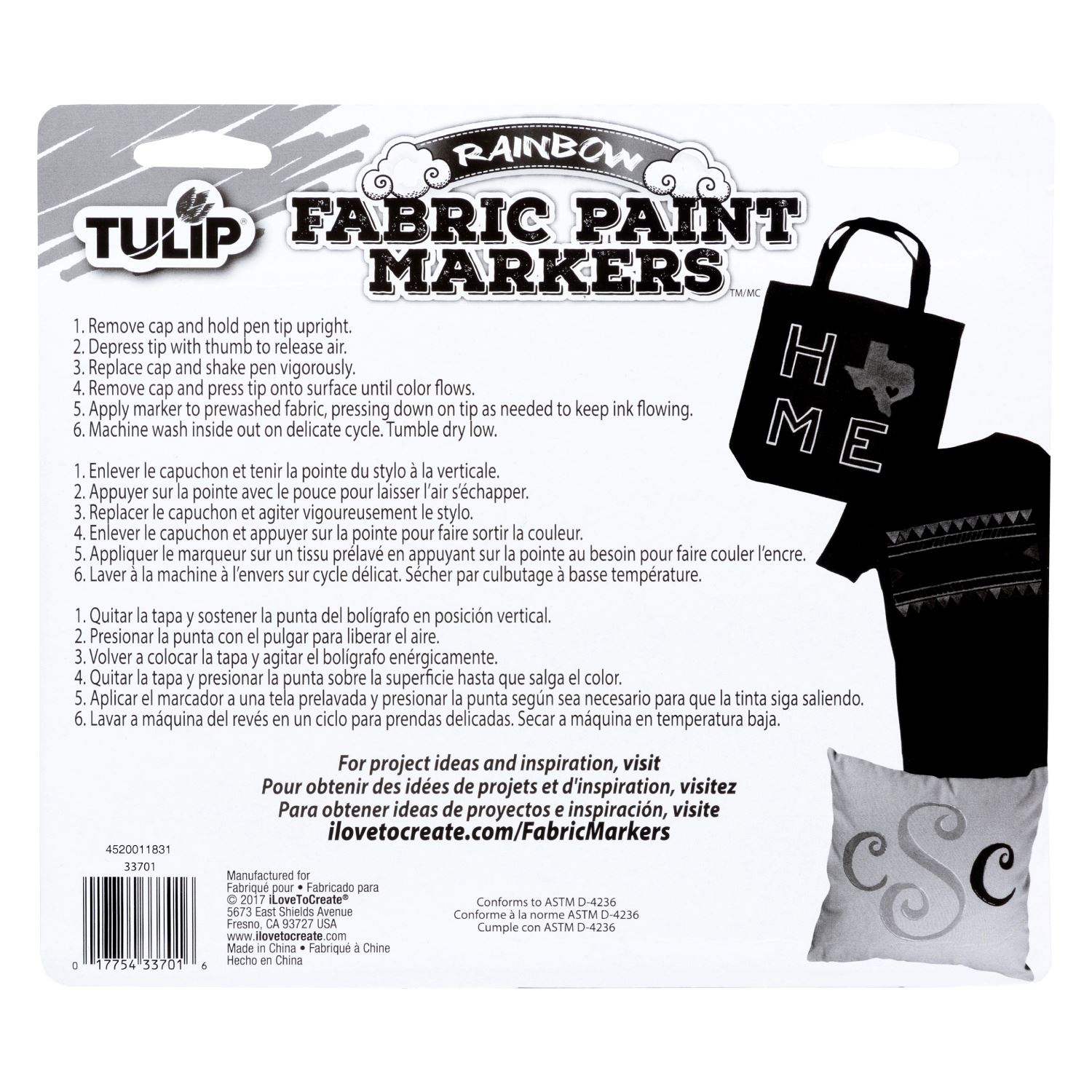 Tulip Bullet-Tip Fabric Paint Markers Rainbow 15 Pack – Tulip