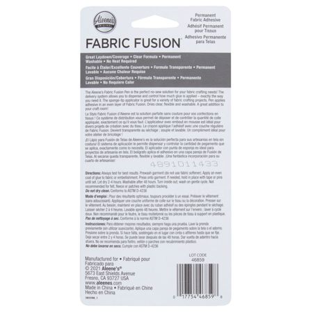 ALEENES FABRIC FUSION SINGLE ENDED PEN 1.69OZ back of the package
