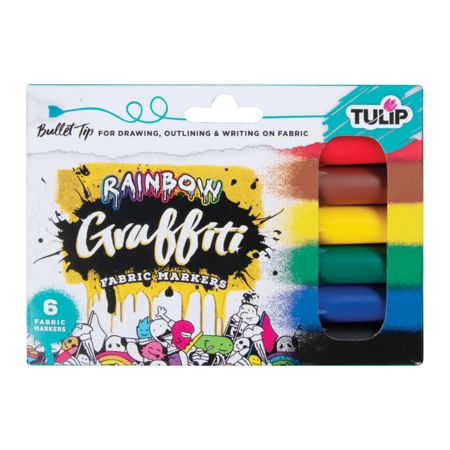 Picture of 37314 Tulip Graffiti Bullet-Tip Fabric Markers Rainbow 6 Pack