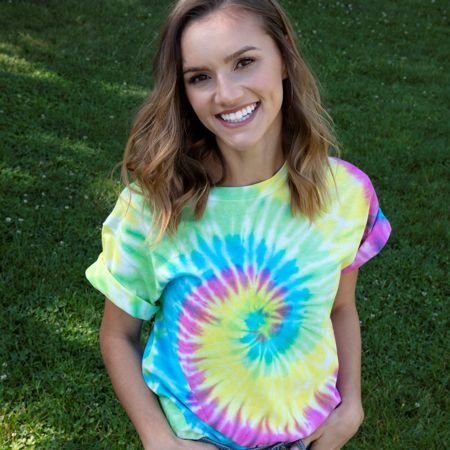 Tulip Two-Minute Tie Dye Kit girl wearing tie dye t-shirt