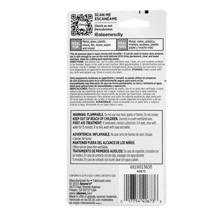 Picture of 40673 Aleene's Mixed Media Adhesive 1.5 fl. oz. (back of blister card)