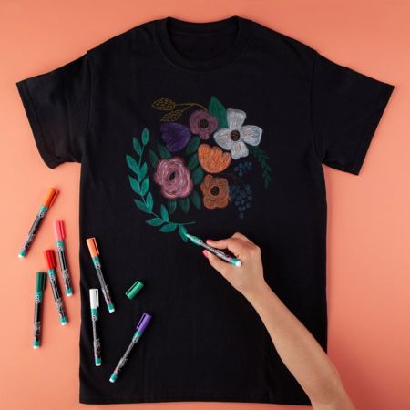 Fabric Paint Markers Rainbow 15 Pack  Flower T-shirt Project 